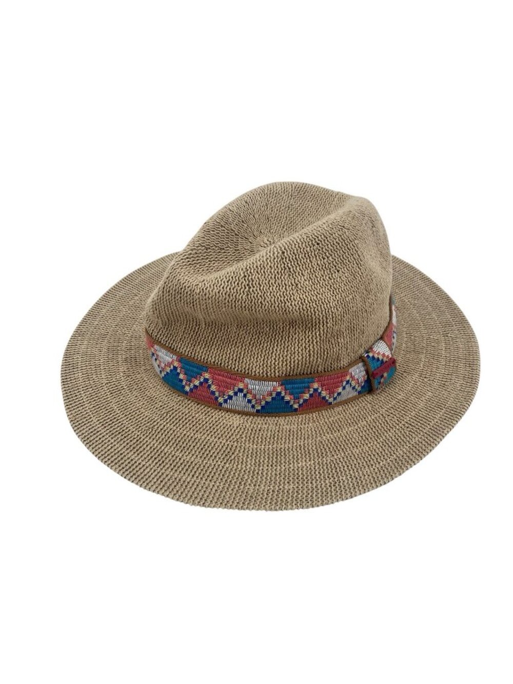 Prana Cybil Knit Hemp Organic Cotton Poly Blend Aztec Print Fedora Sun Hat